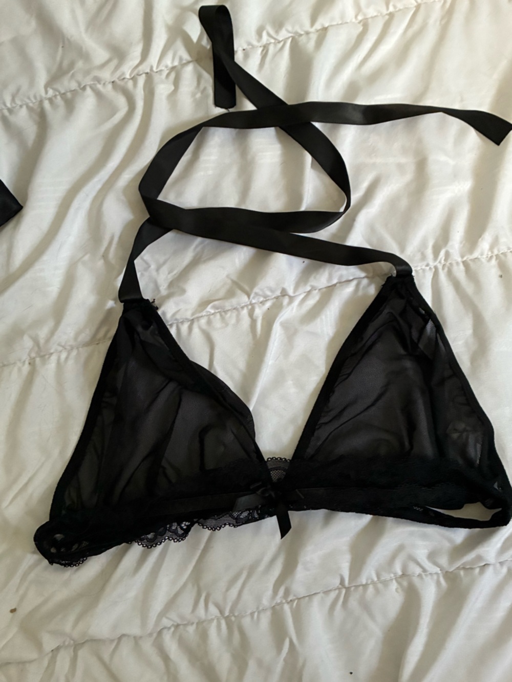 3/15$ Sheer Lace Trim Black Tie-Front Bikini Briefs